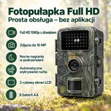Fotopułapka Full HD 1080p – 16 MP, prosta obsługa bez aplikacji