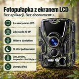 Fotopułapka 20 MP z ekranem LCD – data, godzina, temperatura i faza księżyca
