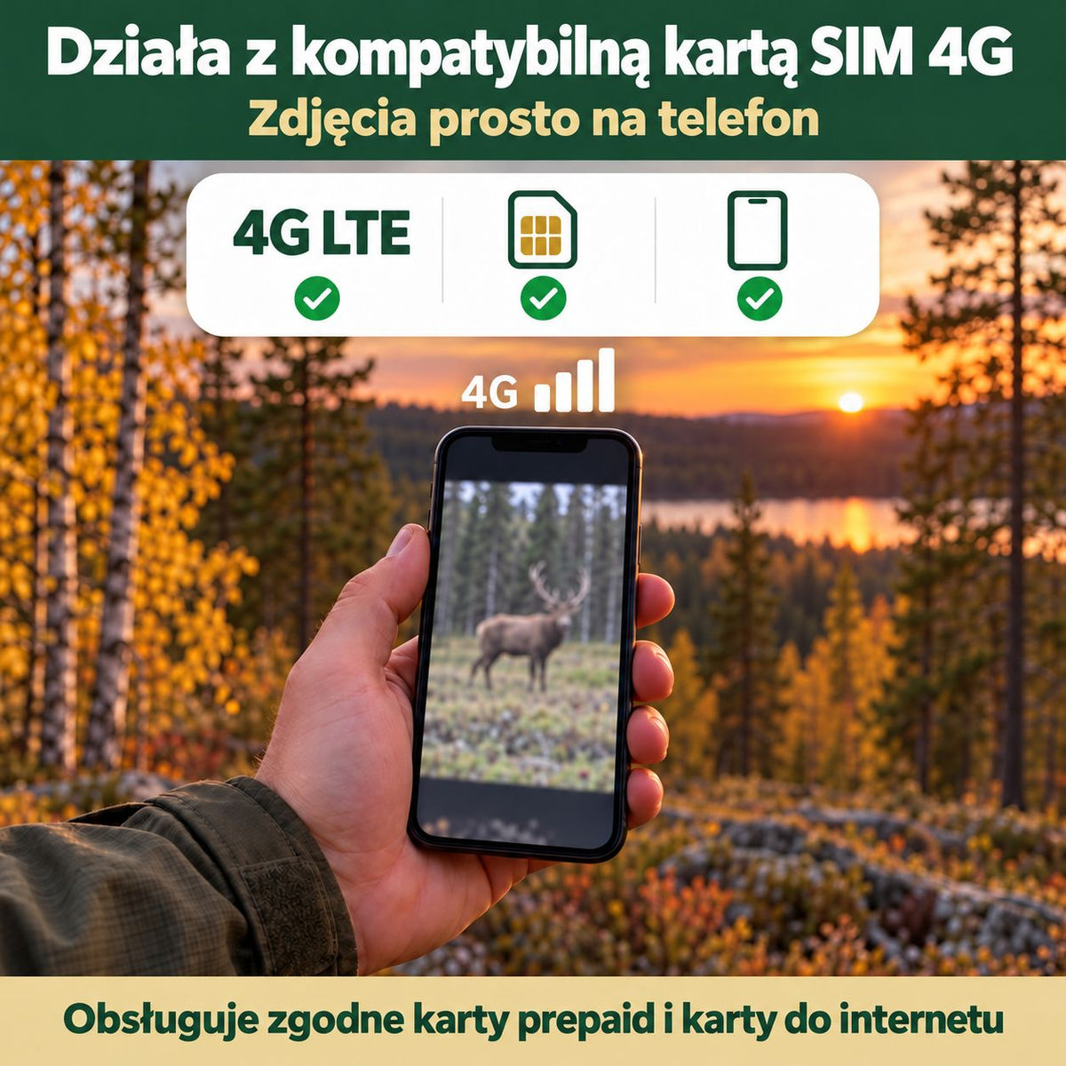 Fotopułapka 4G 4K – akumulator 10 000 mAh, karta SIM i 32 GB w zestawie