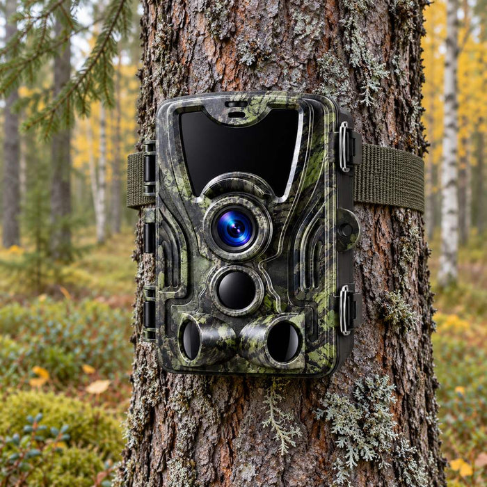Fotopułapka 20 MP z ekranem LCD – data, godzina, temperatura i faza księżyca