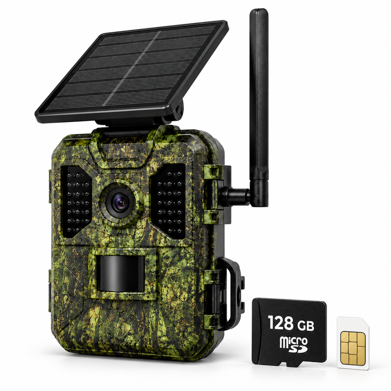 Fotopułapka 4G 4K z panelem słonecznym – karta SIM i 128 GB w zestawie